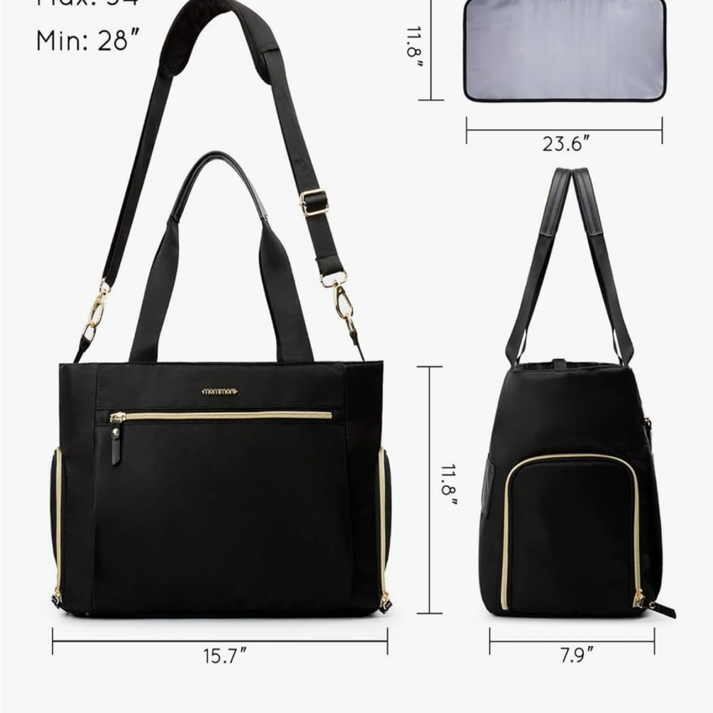 Black Baby Bag with Gold Accents - Infant Essentials Tote - Picture 2 of 7